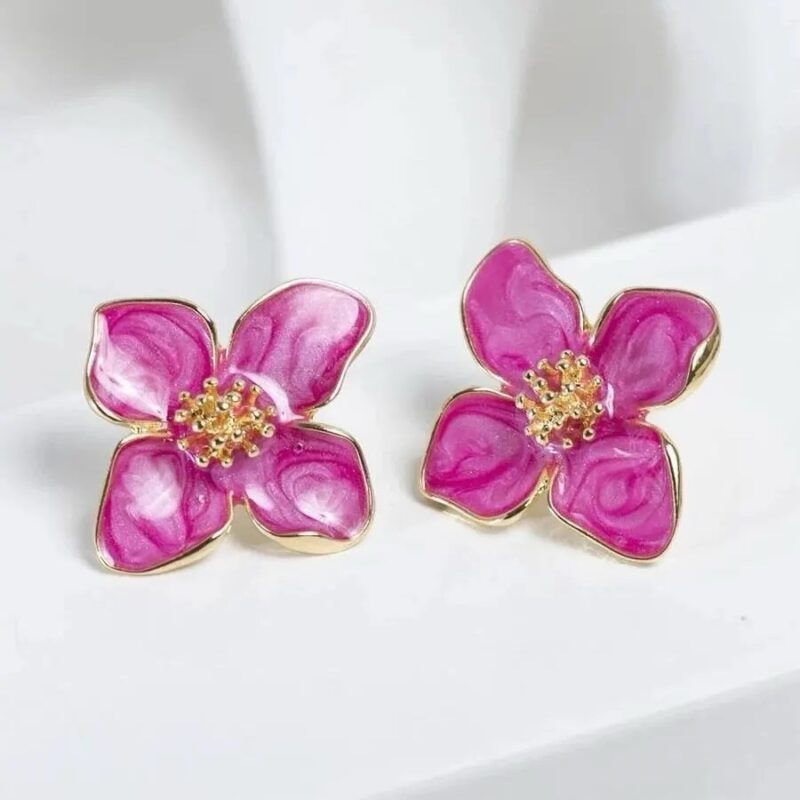 Hea Pink Petal Blossom Stud Earrings